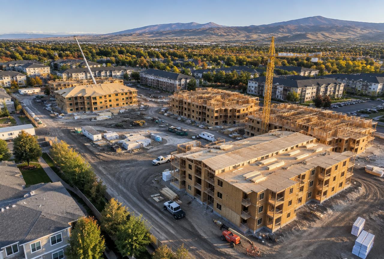 Aerial view of active multifamily construction sites across the Treasure Valley